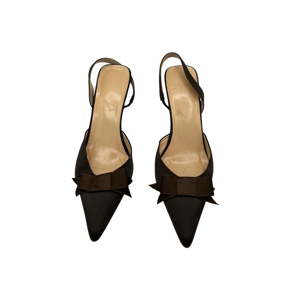 J.Crew Slingback Heels Brown Bow Pointed Toe Dress Shoes Size 9 Italy - Picture 1 of 12